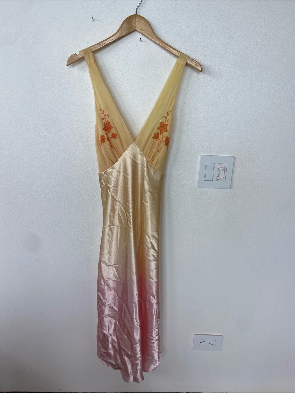 Sunset color embroidered slip dress